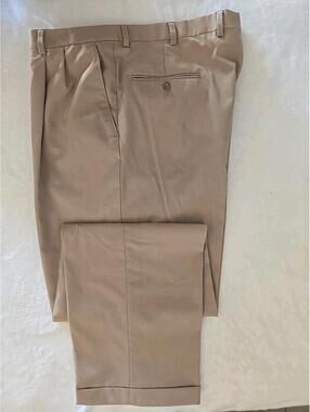 HART SCHAFFNER MARX Mens WOOL Dress Pants 40x31 Beige Cuffed Hem